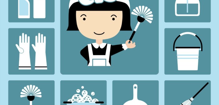 Set of vector icons of maid and cleaning